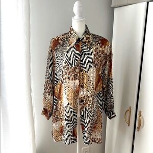 Animal Print Button-Up Blouse